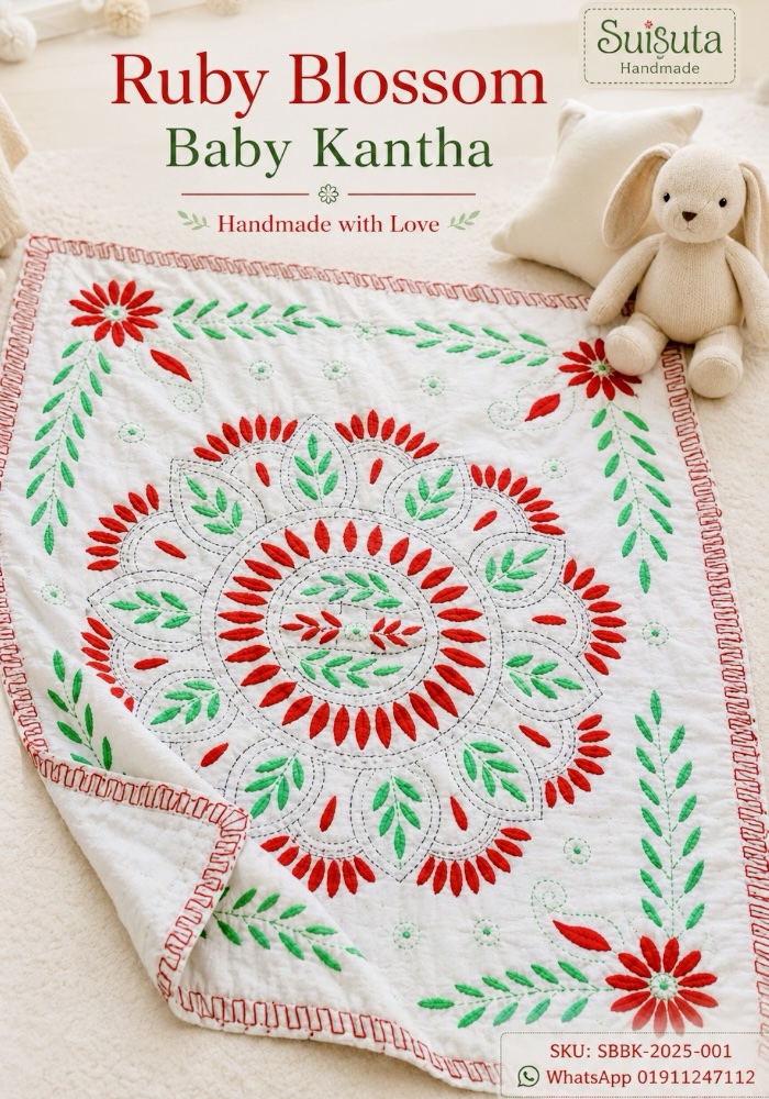 Ruby Blossom Baby Kantha – রুবি ব্লসম বেবি নকশি কাঁথা | 2025 Design 01 | SKU: SBBK-2025-001 - Image 7