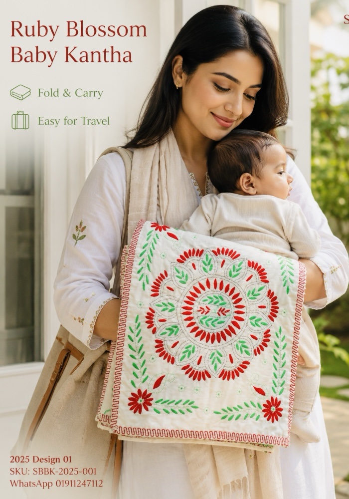 Ruby Blossom Baby Kantha – রুবি ব্লসম বেবি নকশি কাঁথা | 2025 Design 01 | SKU: SBBK-2025-001 - Image 6