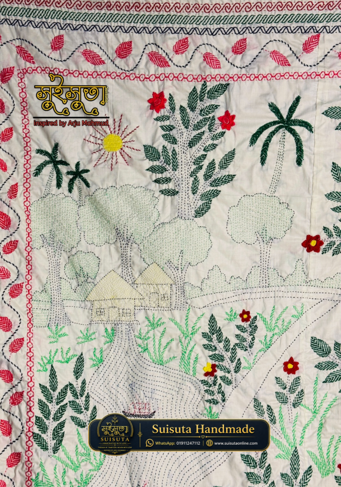 Suisuta Handmade Premium Nakshi Kantha | Village Scene নকশী কাঁথা - Image 5