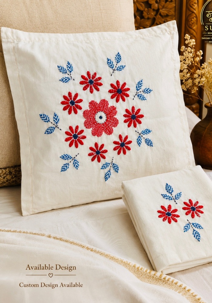 Hand Embroidered Cotton Cushion Cover | হাতে কাজের কটন কুশন কভার