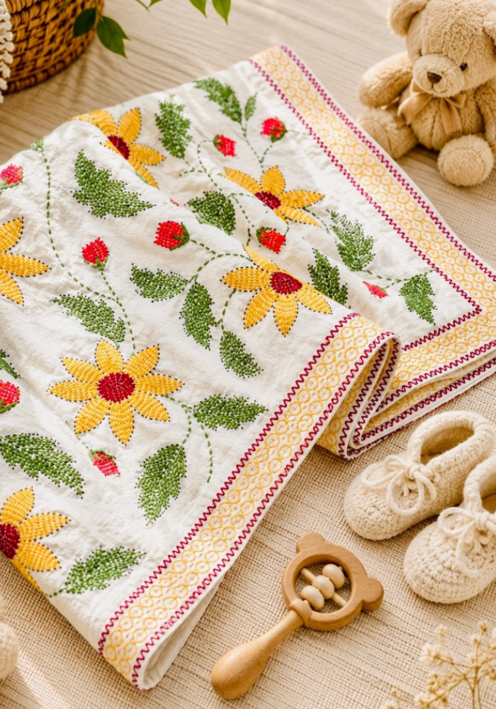 ๐ธ Suisuta Baby Premium Nakshi Kantha โ Handmade Cotton Baby Comfort Blanket | Traditional Butterfly & Flower Design | Soft Double Layer Baby Wrapper & Bed Cover ๐ฟ - Image 6