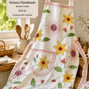 Suisuta Handmade Floral Kitchen Apron – Custom Embroidered Kitchen Textile