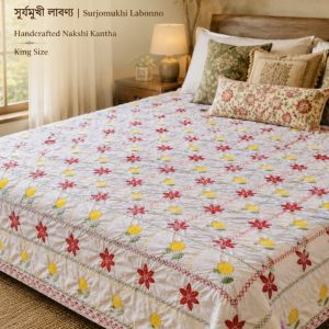 Surjomukhi Labonno | সূর্যমুখী লাবণ্য King Size Handmade Nakshi Kantha Bed Cover