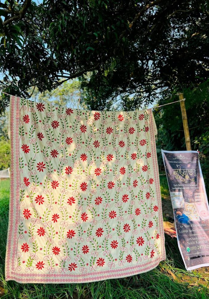 Suisuta Handmade ফুলেল নকশী কাঁথা | কিং সাইজ সম্পূর্ণ হাতের কাজ – SKNK 1-099 - Image 2