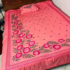 RB1-001 | গোলাপ নকশার হ্যান্ডমেড কিং সাইজ বেডশীট সেট