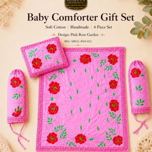 Pink Rose Garden Baby Comforter Gift Set – Suisuta Handmade | পিংক রোজ গার্ডেন সফট কটন বেবি সেট | SKU: SBCG-2019-012