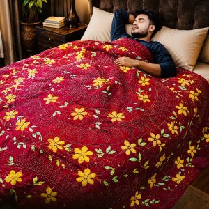 Ruby Floral Crown King Nakshi Kantha – Suisuta Handmade | রুবি ফ্লোরাল ক্রাউন কিং কাঁথা, SSKK-019