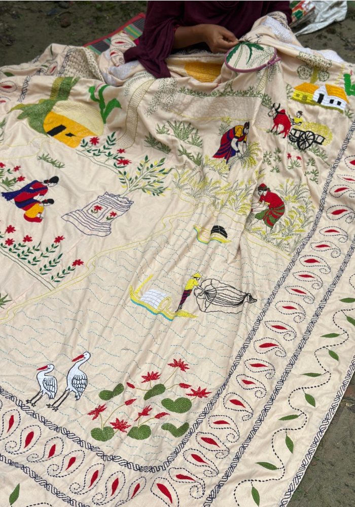 Suisuta Handmade R4-003 | Premium Village Scene Handmade Nakshi Kantha – Booking Offer - Image 3