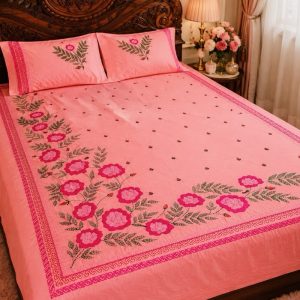 Suisuta Handmade Nakshi Kantha Bed Cover – Pink Blossom Elegance | সুইসুতা হ্যান্ডমেড নকশি কাঁথা বেড কভার – পিংক ব্লসম এলিগ্যান্স