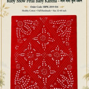 Suisuta Handmade Ruby Snow Petal Baby Kantha – লাল সাদা ফুল নকশি | Handmade Cotton Baby Nakshi Kantha | 32×40 inch