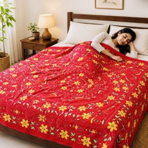 Scarlet Floral King Nakshi Kantha – Suisuta Handmade | লাল ফুলেল নকশার রাজকীয় কিং কাঁথা