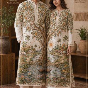 Puja Special Custom Handmade Panjabi & Kamiz Couple Set