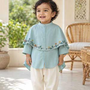 Suisuta Handmade Baby Nakshi Dress – Hand Embroidered Cape Set | SBD 1-002