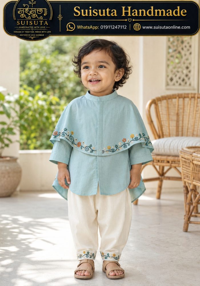 Suisuta Handmade Baby Nakshi Dress – Hand Embroidered Cape Set | SBD 1-002