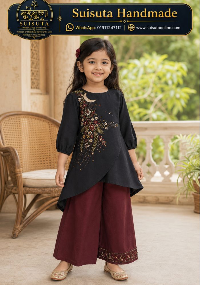Suisuta Handmade Baby Nakshi Dress – Hand Embroidered Cape Set | SBD 1-003