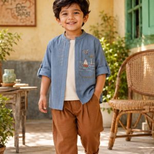 Suisuta Handmade Boys’ Hand Embroidered Shirt & Pant Set | SBD 1-010
