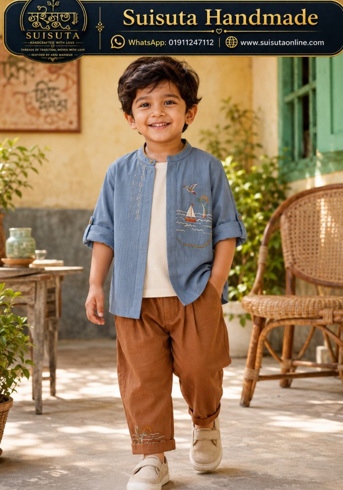 Suisuta Handmade Boys’ Hand Embroidered Shirt & Pant Set | SBD 1-010