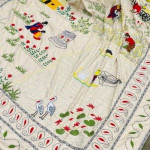 গ্রামবাংলার দৃশ্য – Full Handmade Nakshi Kantha | 7×8 Feet