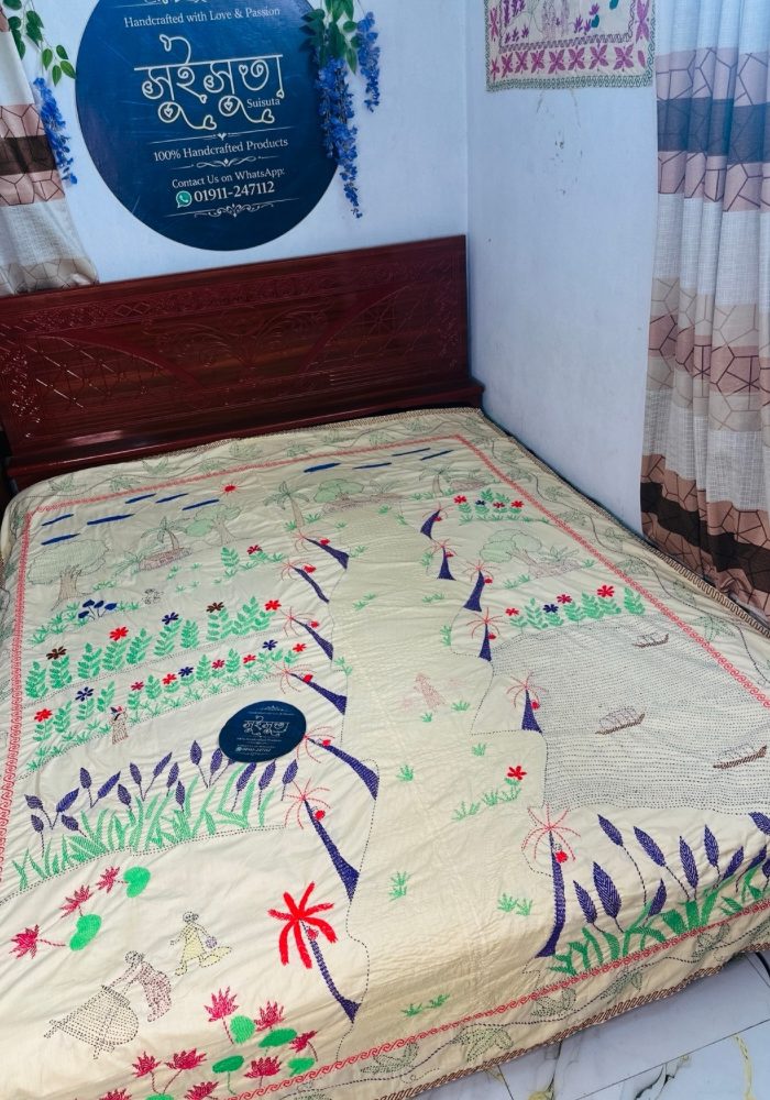 Suisuta Handmade নকশী কাঁথা | সম্পূর্ণ হাতে তৈরি কিং সাইজ – SNK 1-001 - Image 3