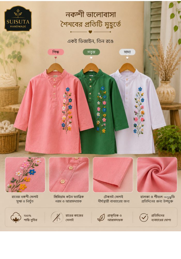 Suisuta Handmade Baby Nakshi Dress – ৩টি রঙ | SBD1-001 - Image 4