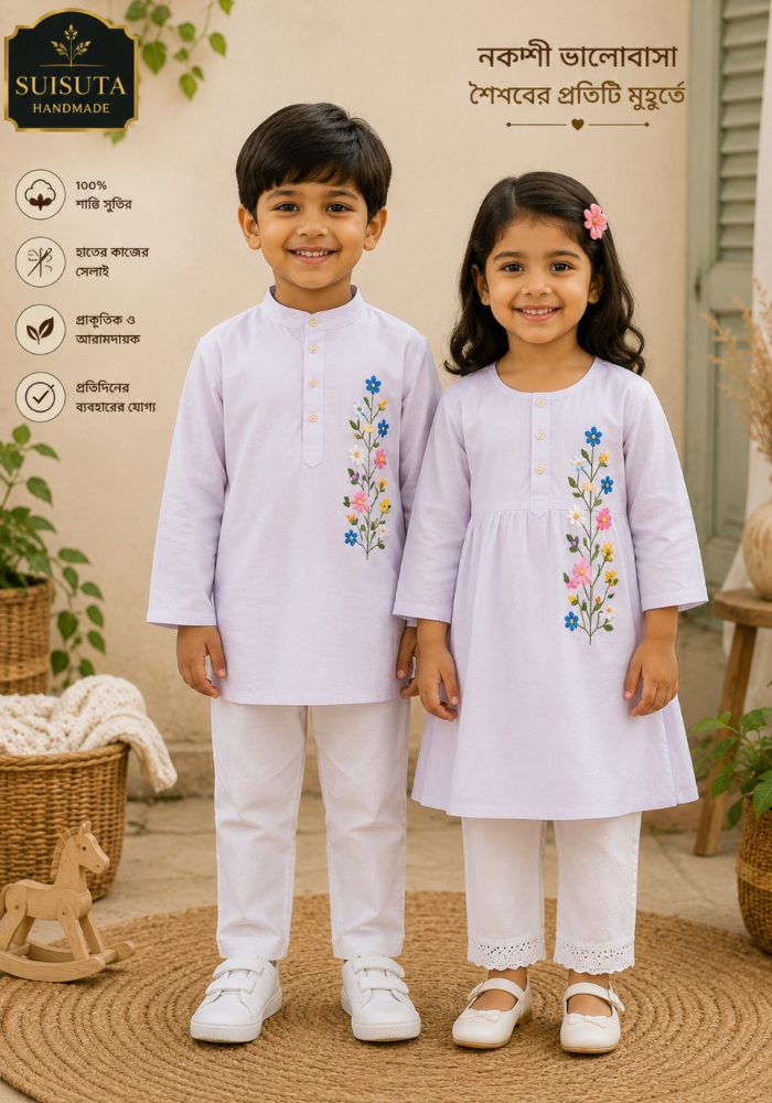Suisuta Handmade Baby Nakshi Dress – ৩টি রঙ | SBD1-001 - Image 2