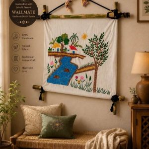 Suisuta Handmade Village Story Wallmate | Hand-Stitched Nakshi Kantha Wall Décor
