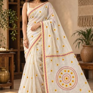 Suisuta Handmade – Cotton Katha Stitch Hand Embroidered Saree | SA-001