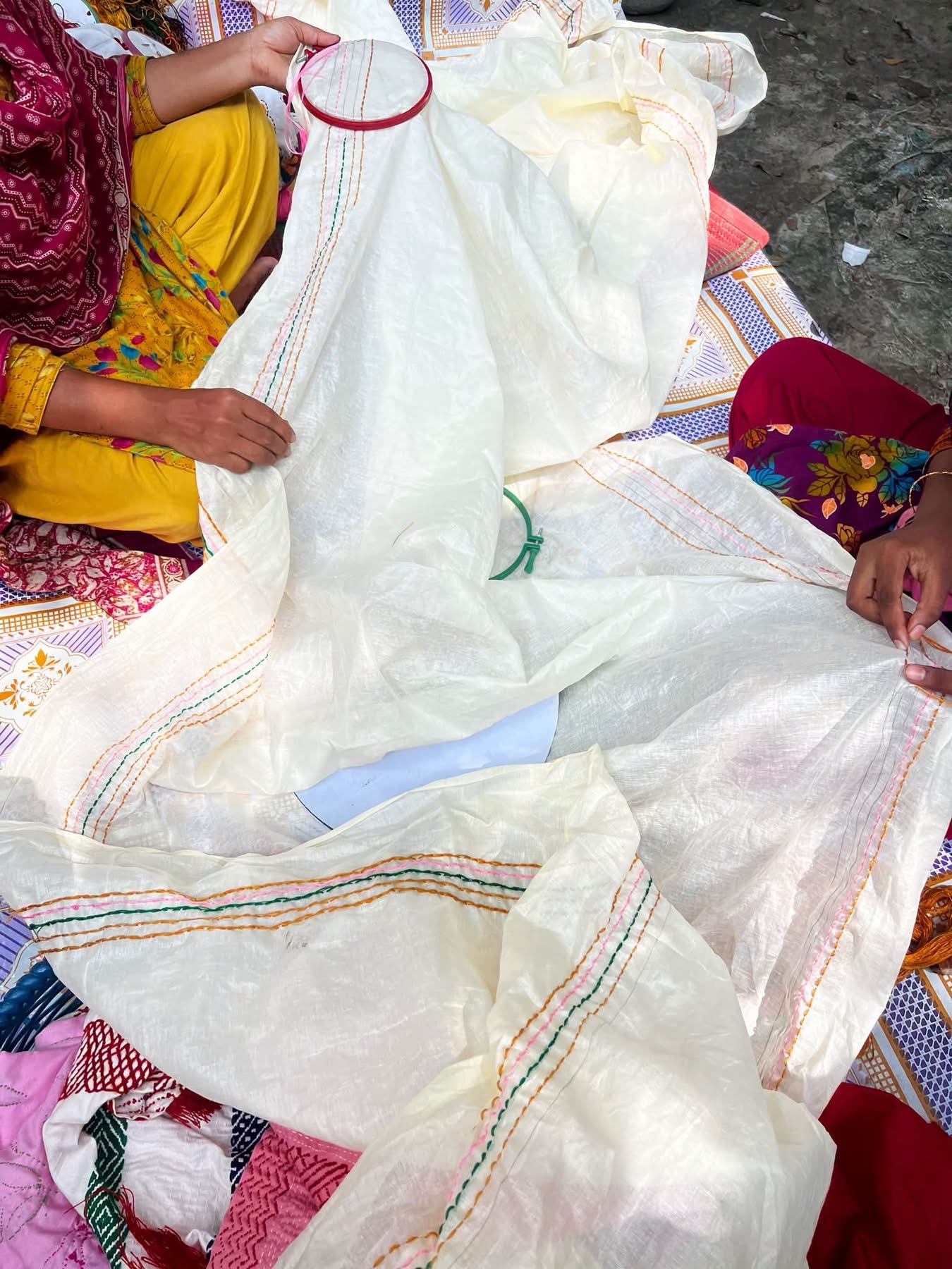 Handmade Kantha Stitch Saree – Off White | Suisuta Handmade / Cotton fabric - Image 2